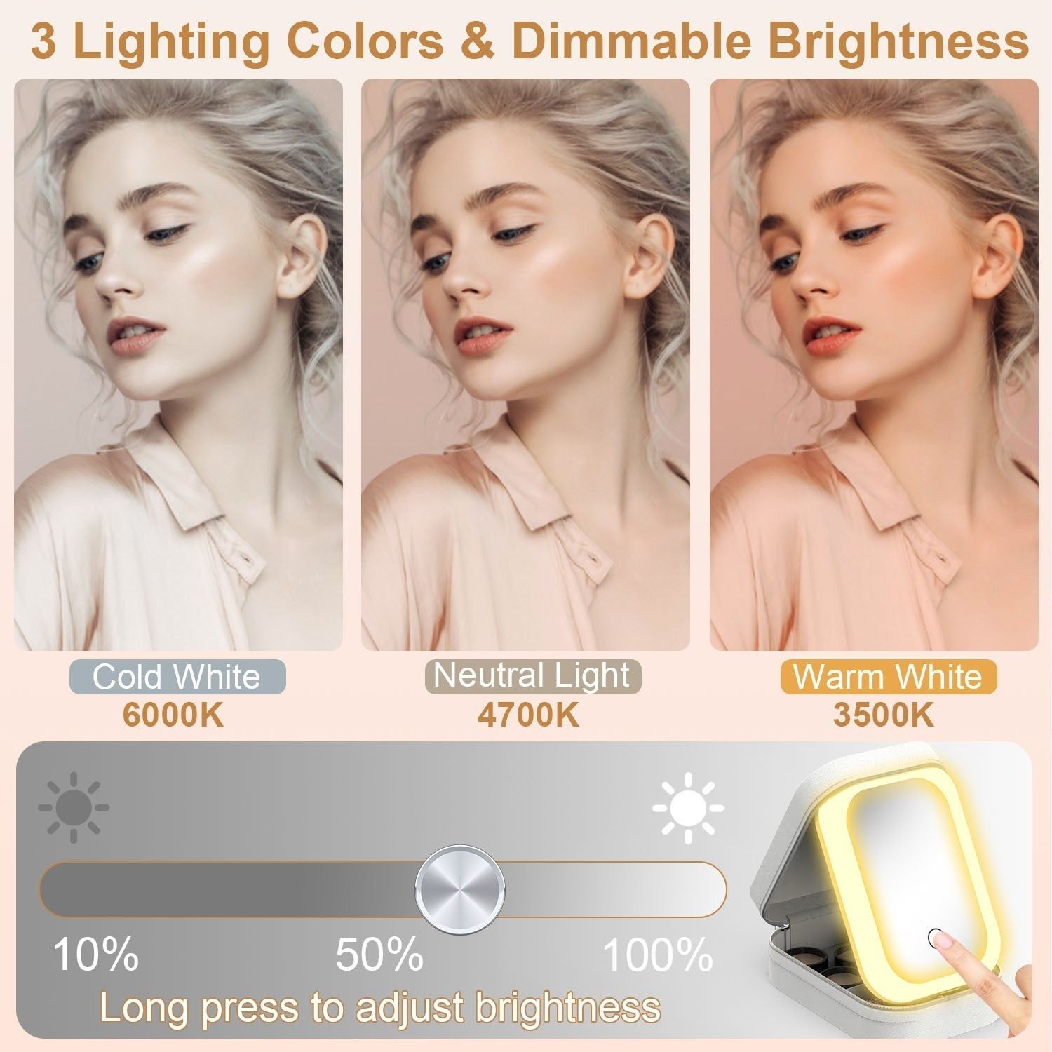 Portable Makeup Bag with LED Mirror Waterproof Organizer