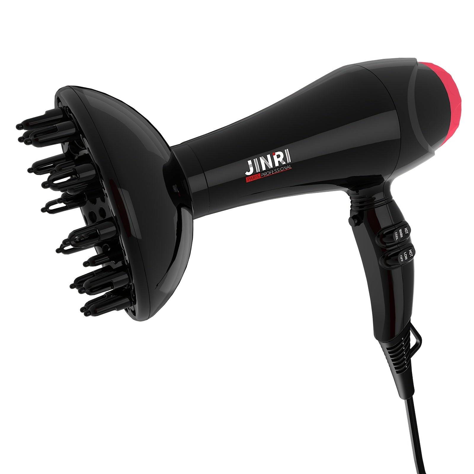 Professional Ionic Hair Dryer with Diffuser 1875W Power For Curly Hair Long Cord & Non-Folding Handle