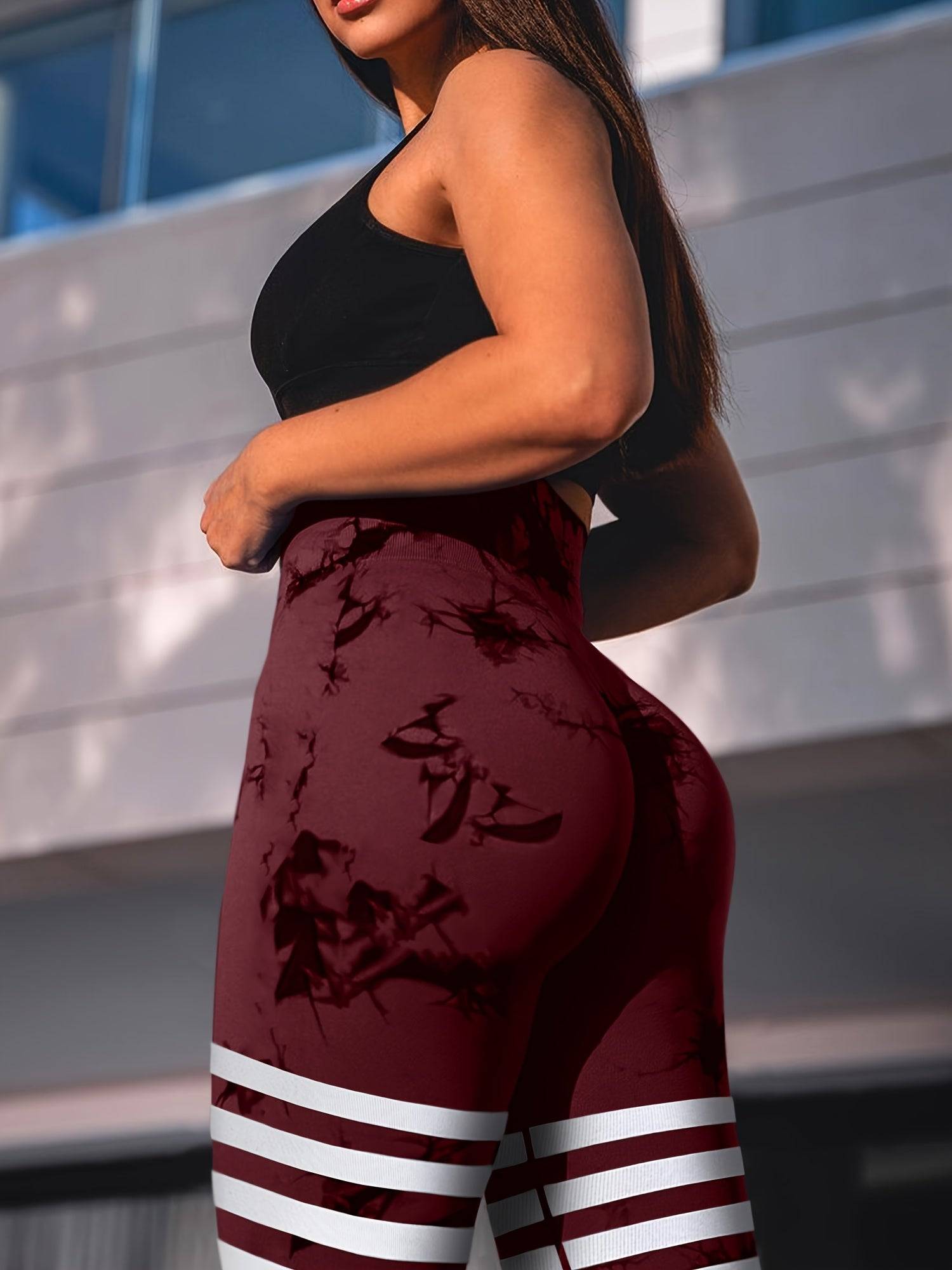 2-Pack Women's High-Waisted Tie-Dye Leggings, Striped Scrunch Butt Lifting Seamless Compression Pants for Gym and Workout