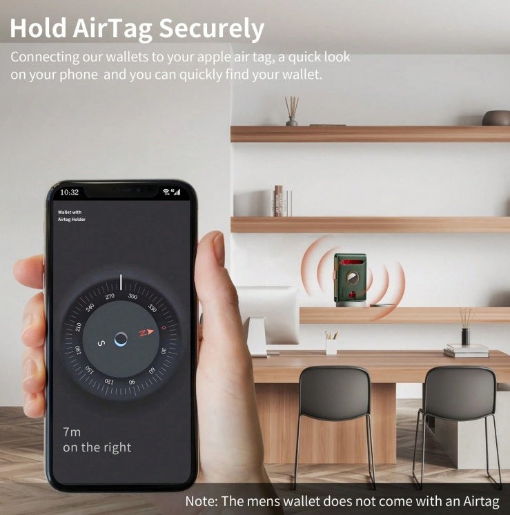 Men Slim Wallet with AirTag Holder and RFID Leather Design