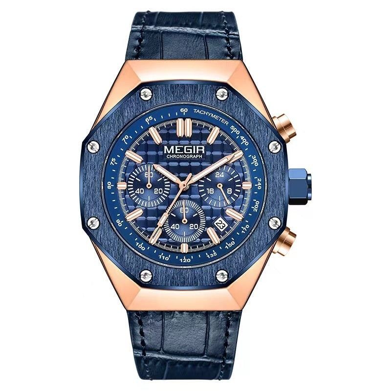 Men’s Multifunctional Waterproof Quartz Watch with Steel or Leather Strap, 13mm Thick
