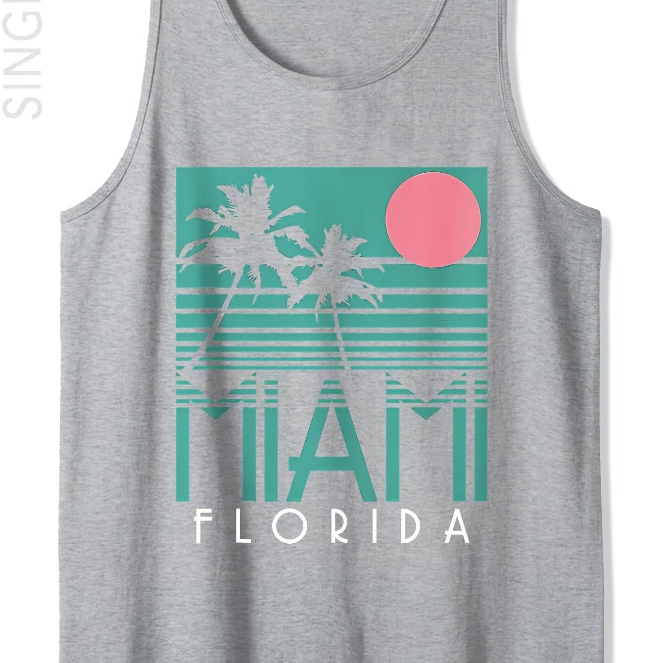 Men’s Sleeveless Tank Top Cotton Crew Neck Miami Beach Graphic Casual & Comfy Fit