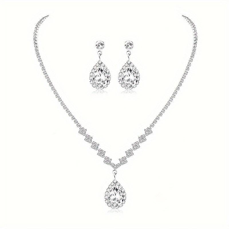Elegant rhinestone necklace and matching teardrop earrings from the Luxury Evening Bag & Jewelry Set for weddings and parties.