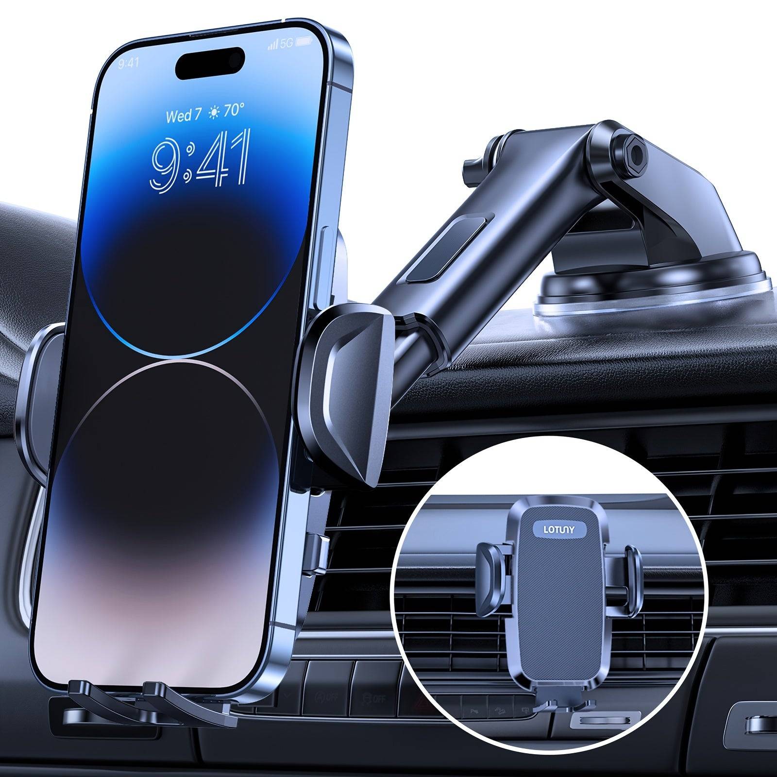 3-in-1 Universal Car Phone Holder – Hands-Free Mount for Dashboard, Windshield & Air Vent | Compatible with iPhone, Samsung, Google (4"–7.2" Phones)