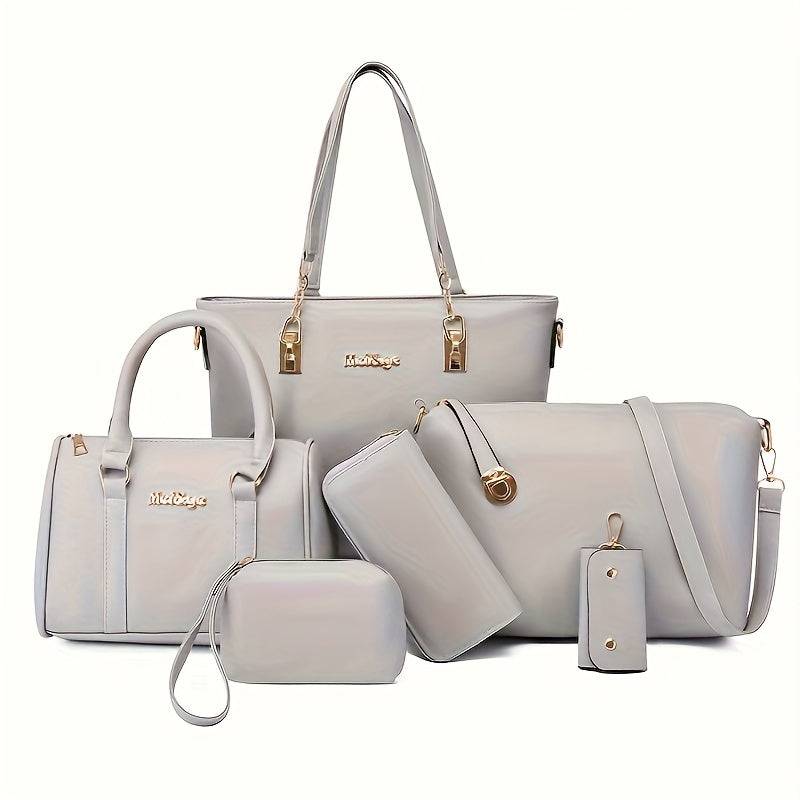6pcs Women’s Handbag Set – Shoulder, Crossbody, Tote, Clutch & Wallet Organizer