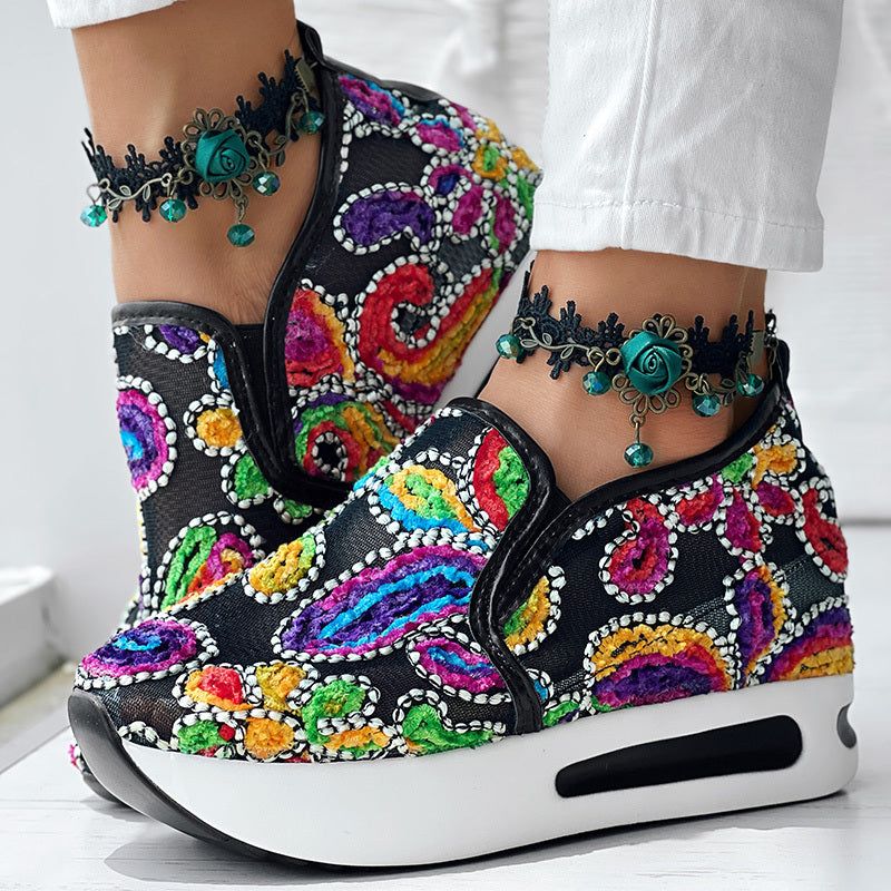 Random Print Slip On Shoes with Side Lace Design