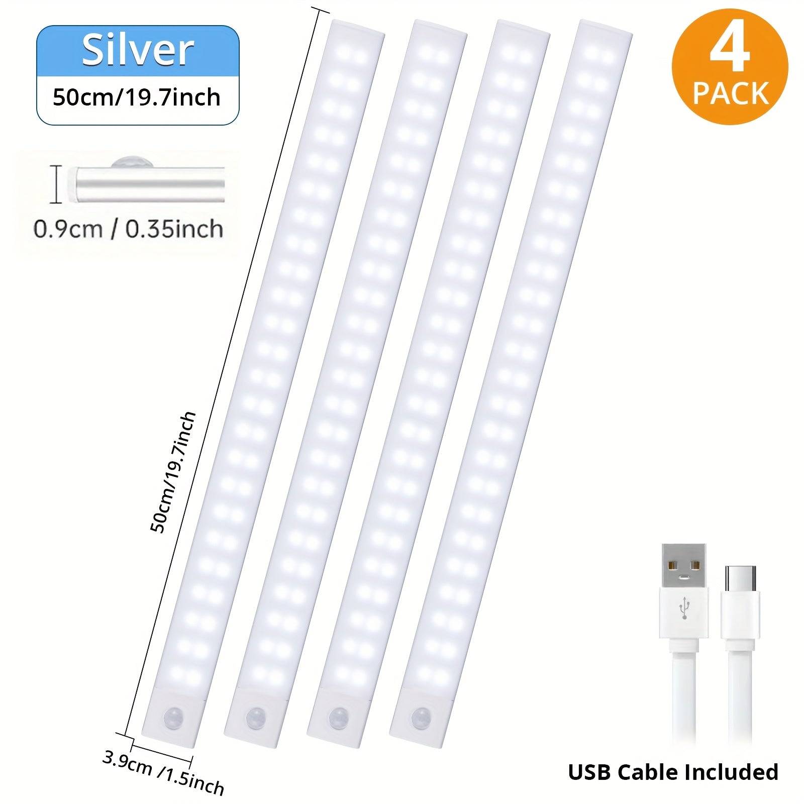 2/4pcs Motion Sensor Cabinet Lights Rechargeable Stick-On Fixtures with 3 Color Modes Magnetic Wireless LED for Closet & Kitchen