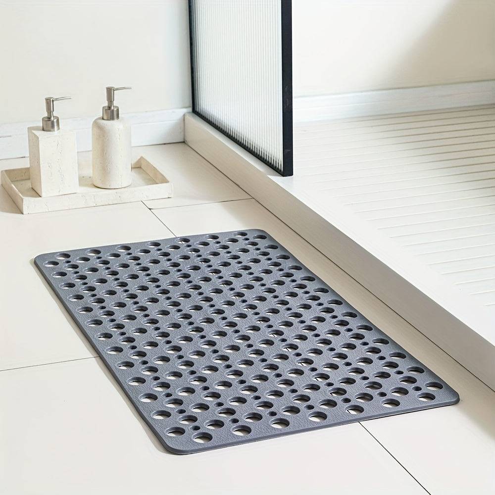 Quick-Dry Non-Slip Massage Bath Mat 43x75cm Suction Cup Mat with Drain Holes & Rings for Home & Hotel Use