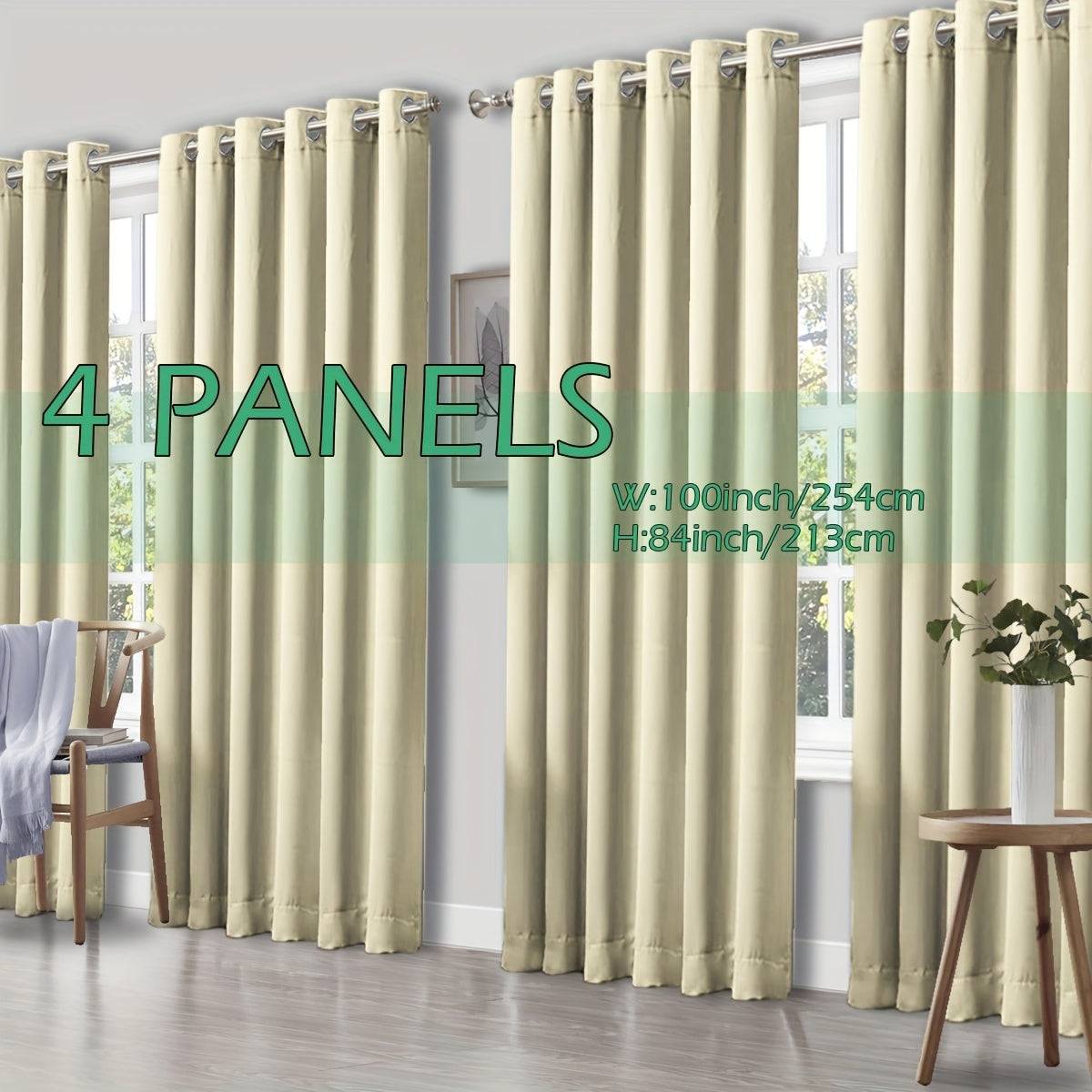 Set of 4 Thermal Blackout Curtains Triple Weave Solid Grommet Panels Insulated Patio Drapes for Complete Darkness & Comfort at Home or Office
