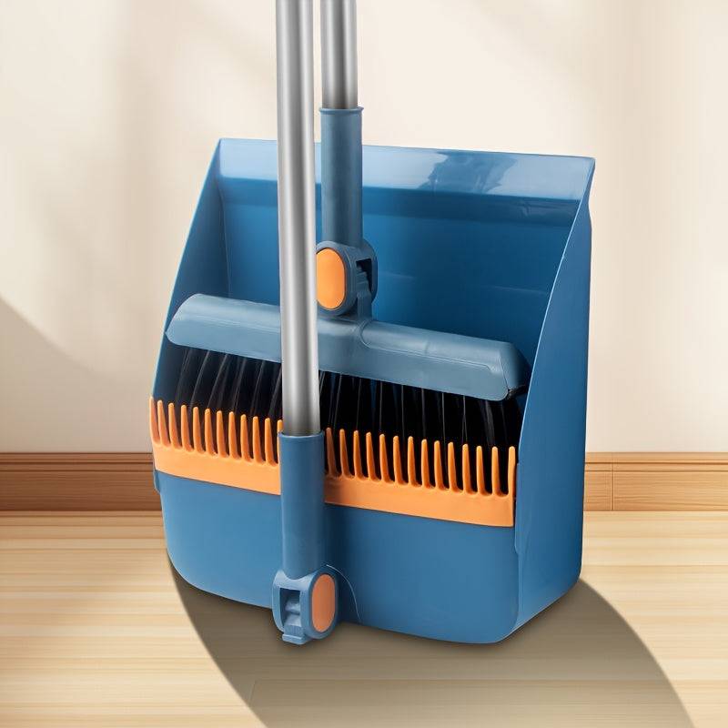 2pcs 3-in-1 Magnetic Foldable Broom & Dustpan Set Rotatable Design for Pet Hair, Bedroom & Living Room Cleaning