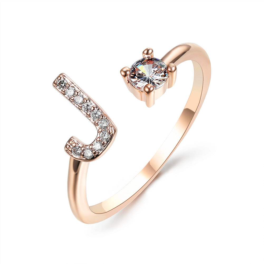 Anillo de letra ajustable con circonitas y diseño inicial de 26 para mujer