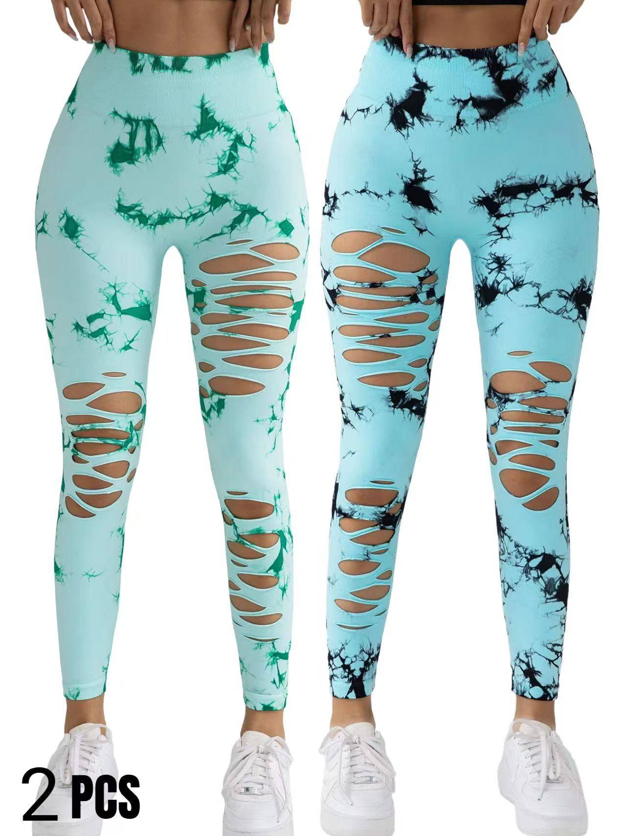 Tie Dye Yoga Pants High Waist Hollow Out Tummy Control
