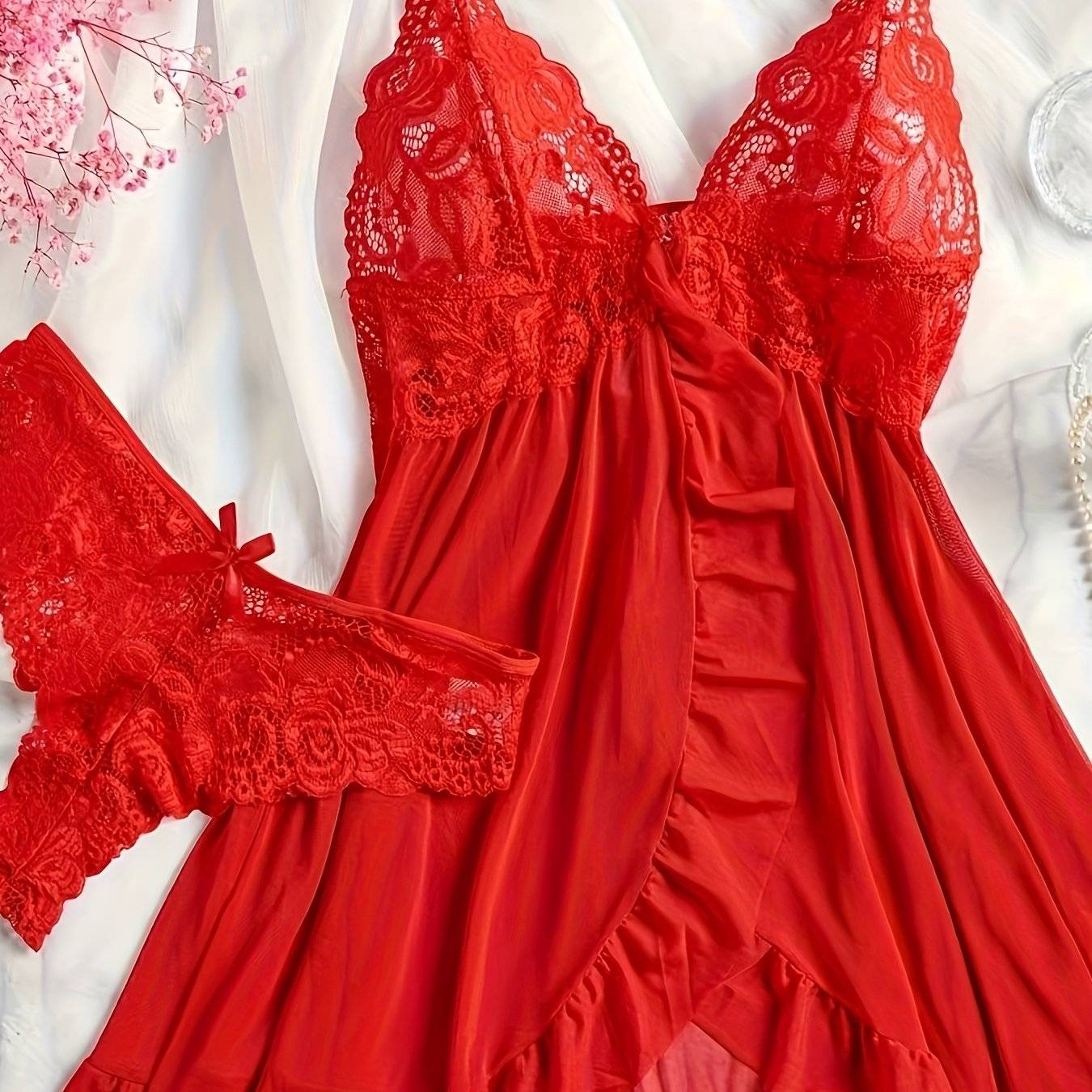 Women’s Sultry Nightdress – Deep V Neckline, Backless Design with Thin Straps, Elegant & Alluring Lingerie for Confident Nights