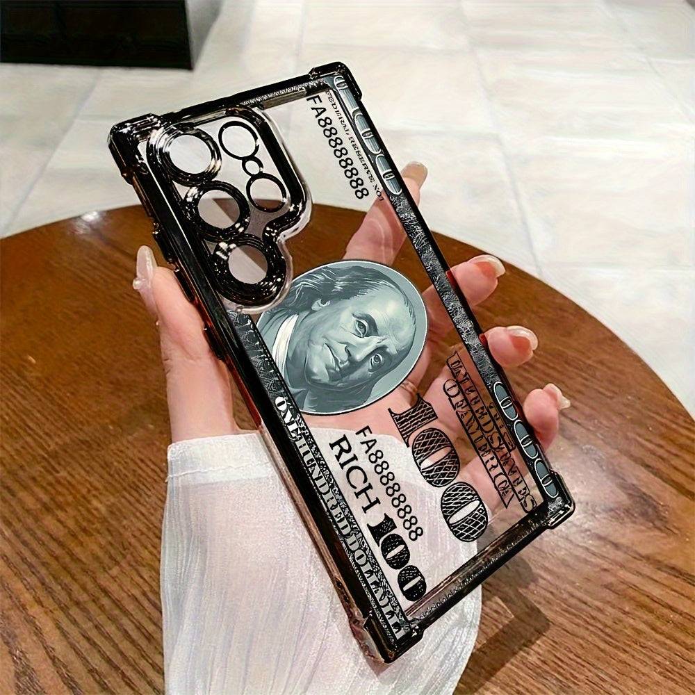 US Dollar Bill Phone Case Transparent Soft Cover for Samsung Galaxy S25/S24/S23/S22/S21 FE Ultra Plus 4G/5G with Drop Protection