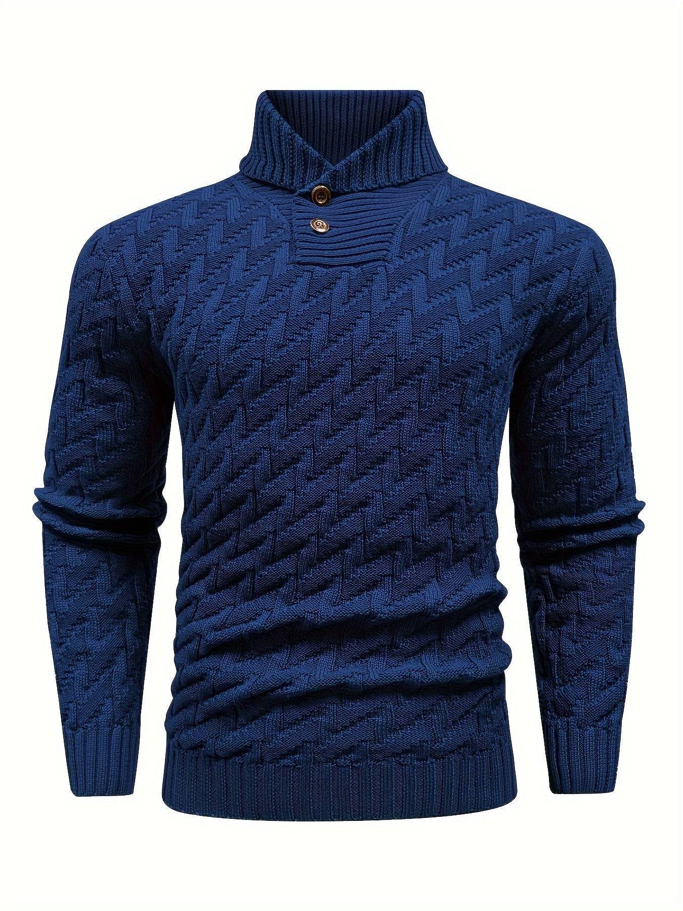 Men’s Casual Solid Textured Sweater Warm Lapel Design for Commuting & Everyday Wear