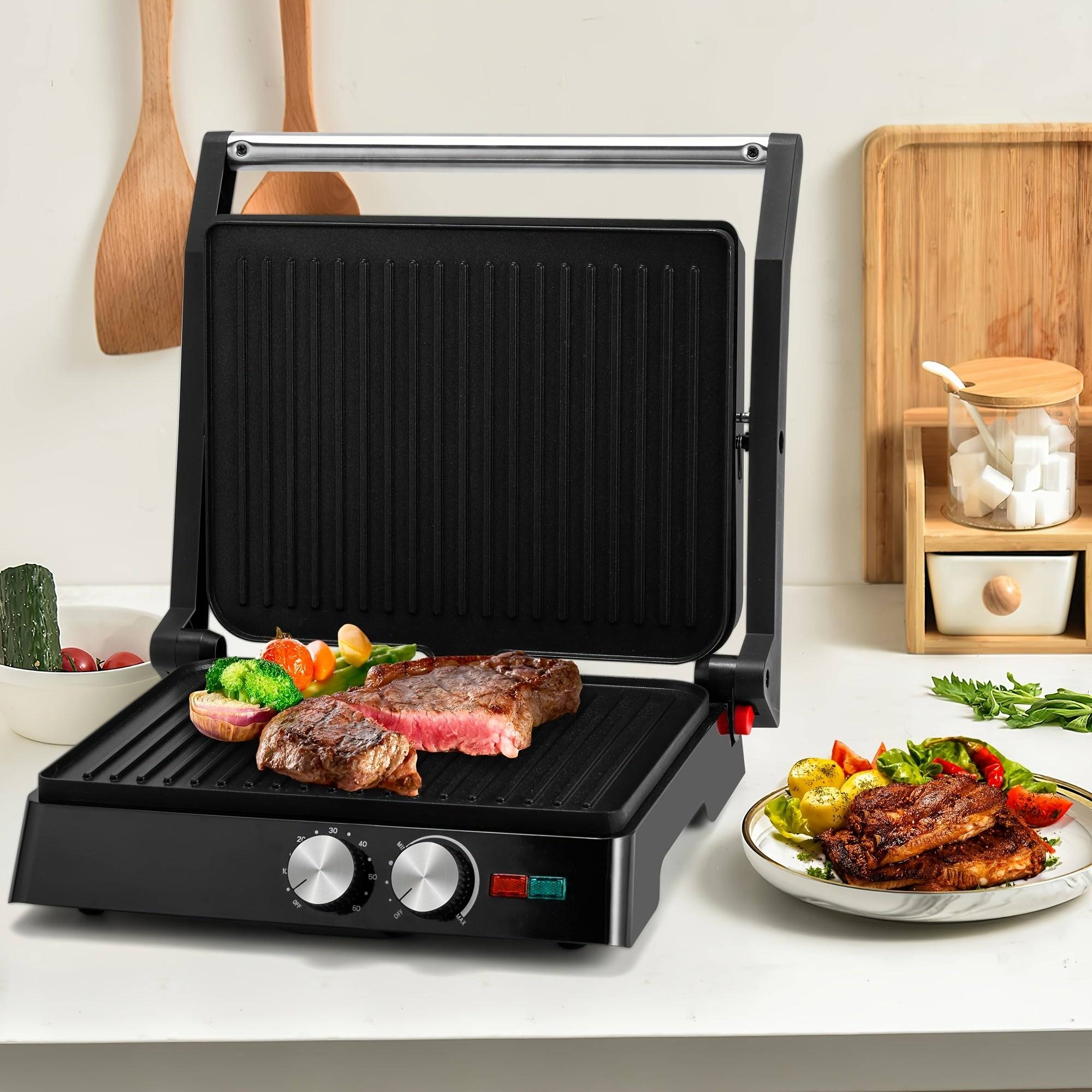 Electric 3-in-1 Panini Press Grill – Non-Stick Plates, 180° Opening & Floating Hinge for Versatile Indoor Cooking