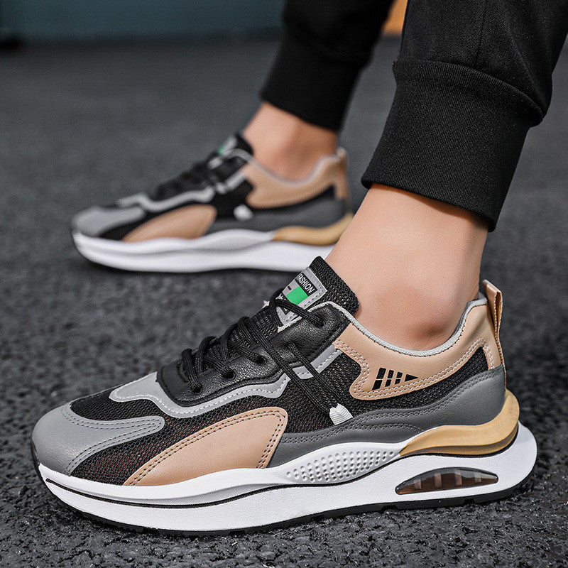 Men’s Casual Platform Sports Shoes Color Block Lace-Up Sneakers with PVC Rubber Sole Lightweight Design