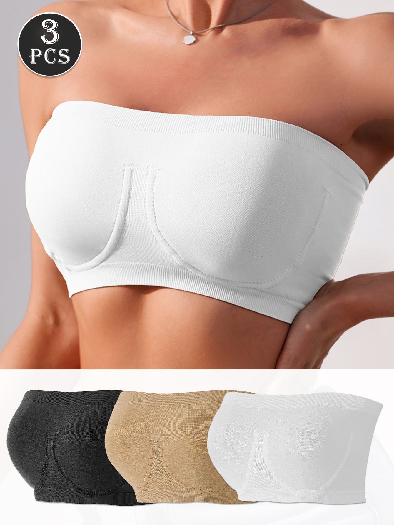 3PCS Strapless Seamless Bandeau Bras Set