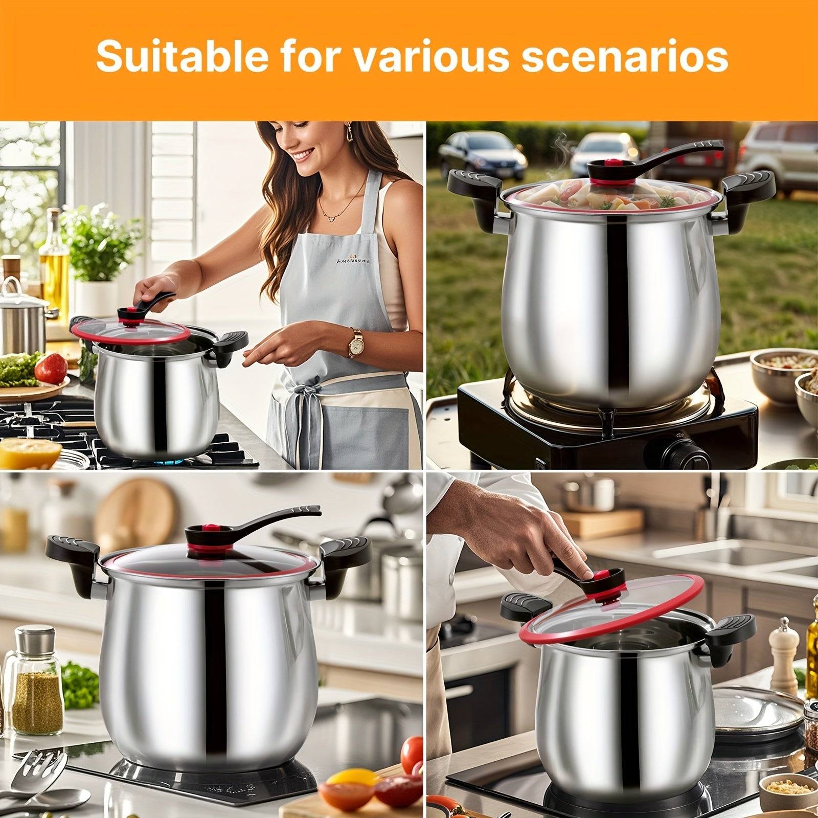 6QT Stainless Steel Stock Pot with Lid – Heavy-Duty Non-Stick Cookware, Induction Compatible, Large Soup & Stew Pot with Ergonomic Handles