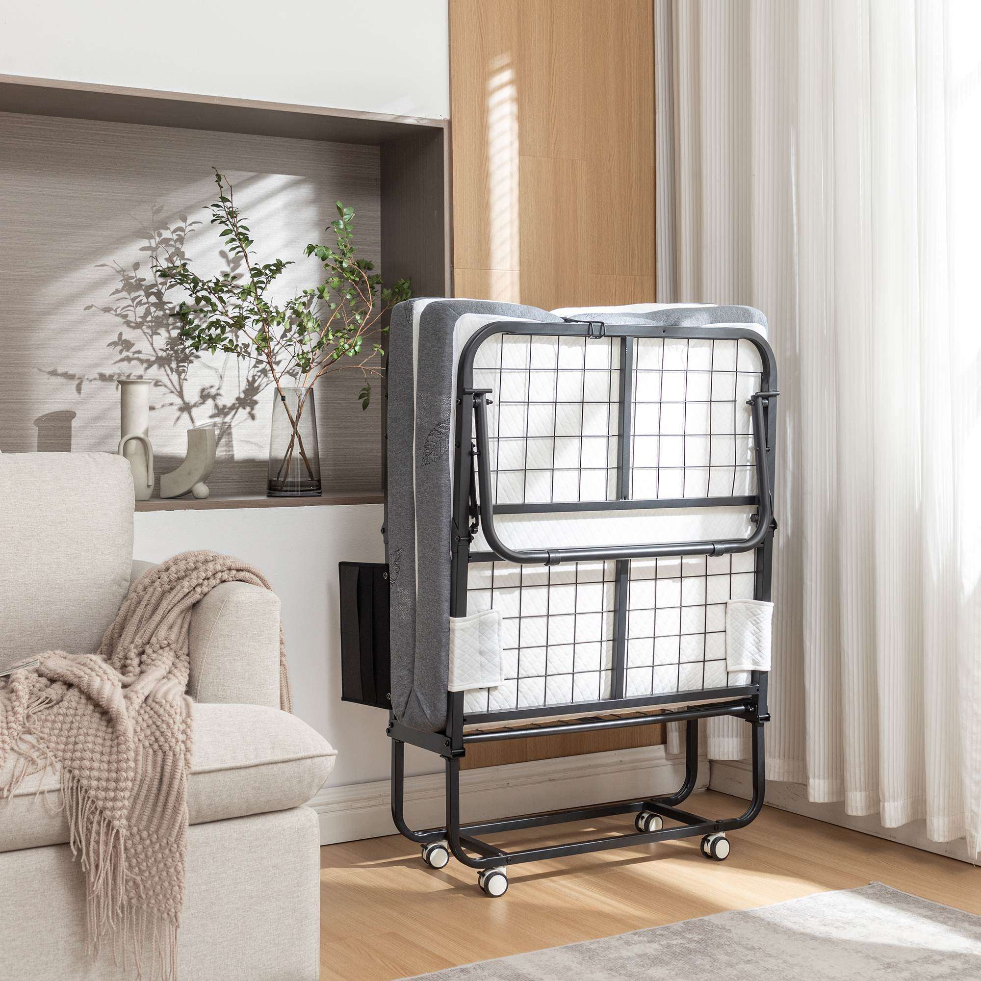 Foldable Bed with Memory Foam Mattress and Metal Frame