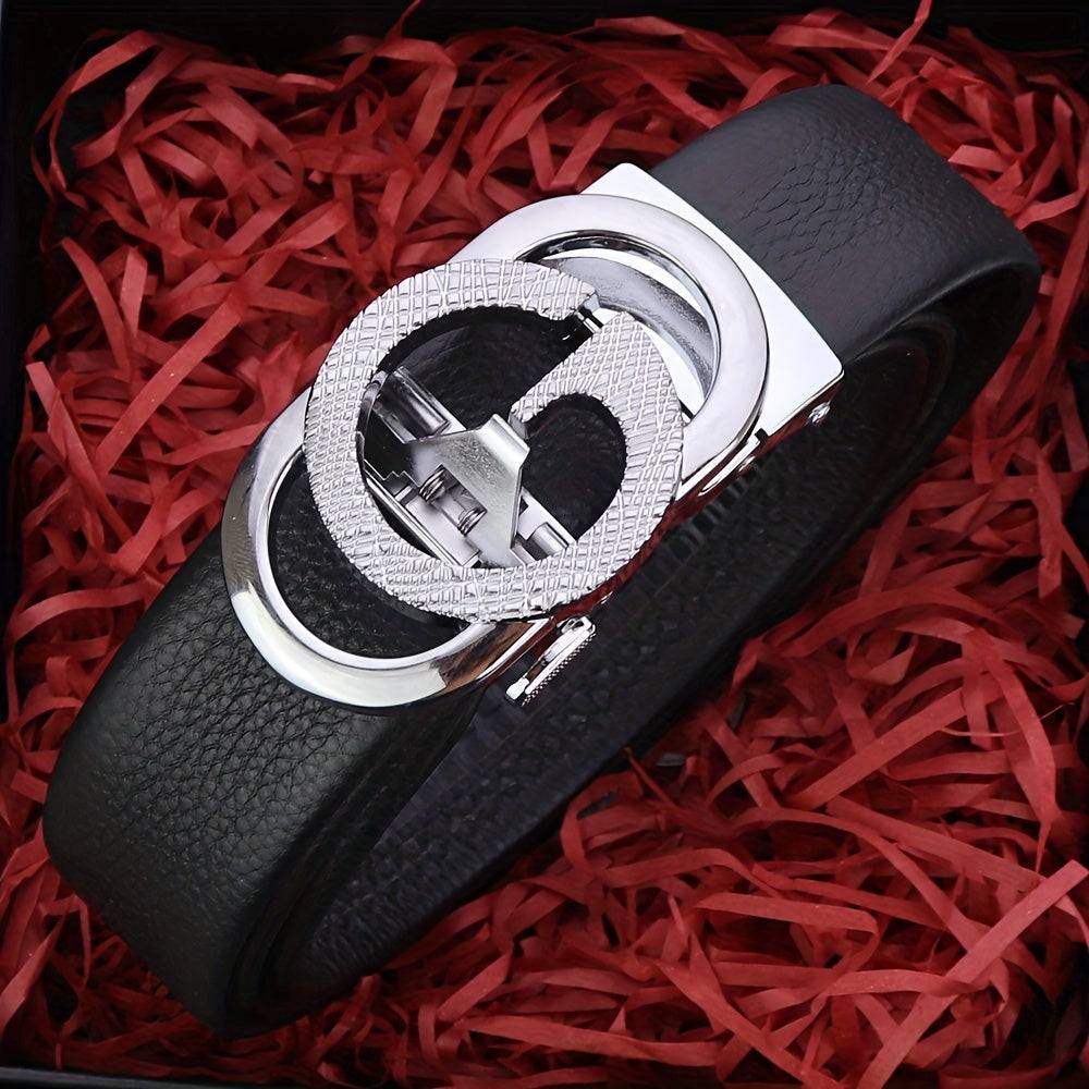 Men’s Genuine Leather Business Belt with Automatic Alloy Buckle, Durable & Stylish Design for Office, Formal Wear & Father’s Day Gift