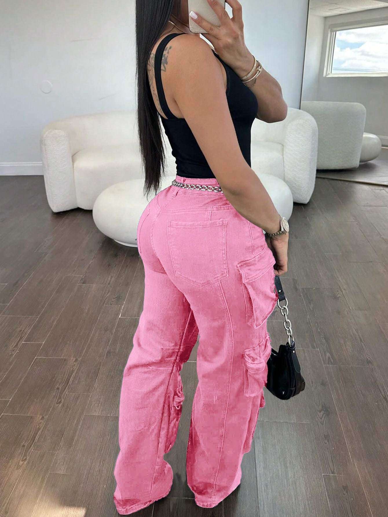 Women's High Waisted Cargo Jeans, Y2K Baggy Wide Leg Denim Pants with Flap Pockets, Streetwear Style