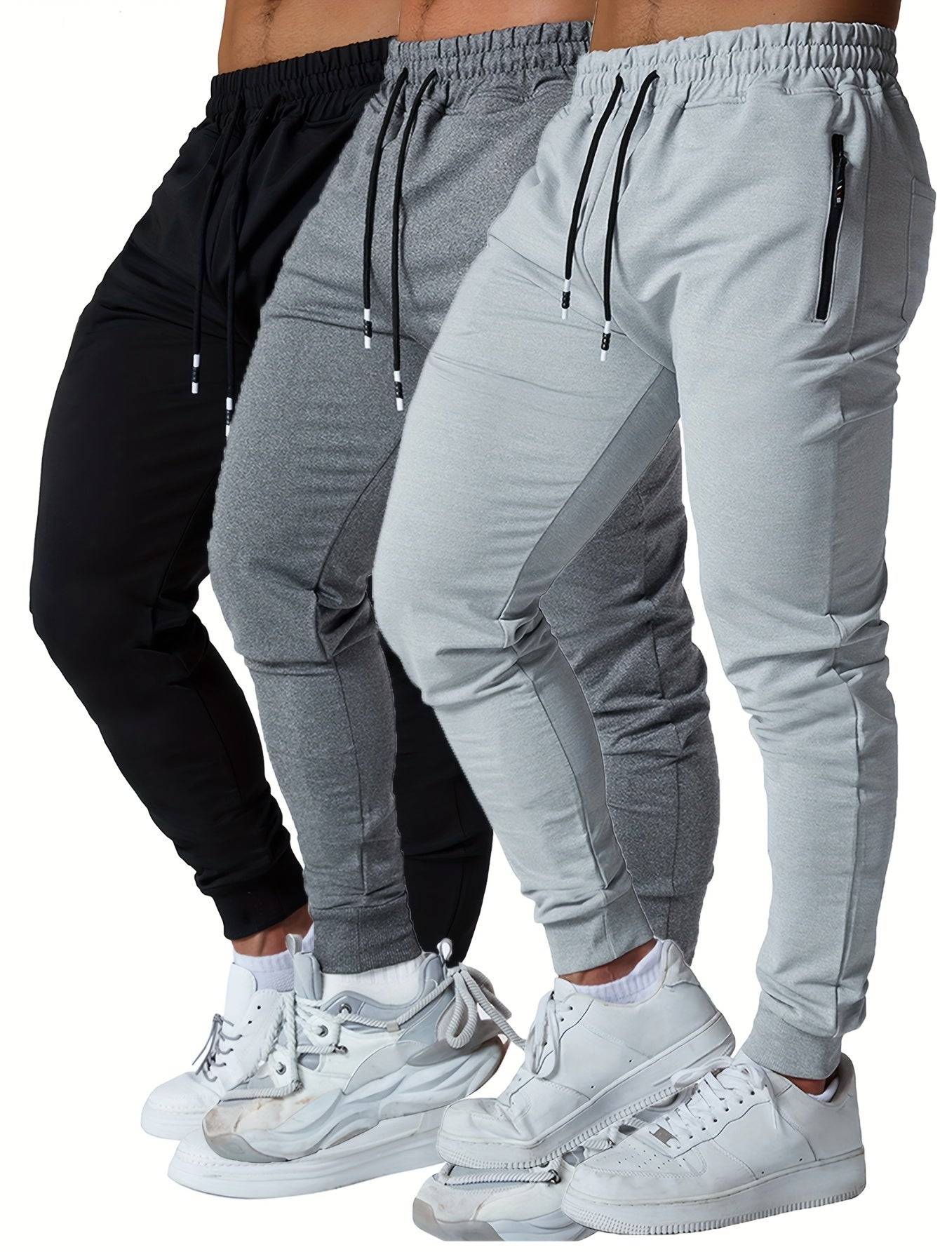 3-Pack Men’s Athletic Jogger Pants Tapered Sweatpants with Zipper Pockets for Workout, Running & Jogging