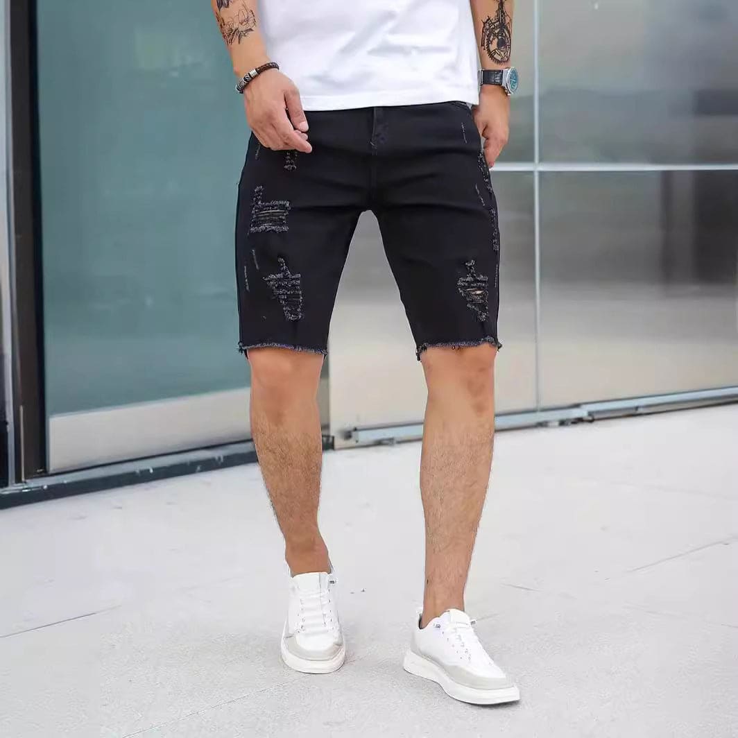 Leisure Ripped Slim Fit Denim Shorts - PMMNAPOLES