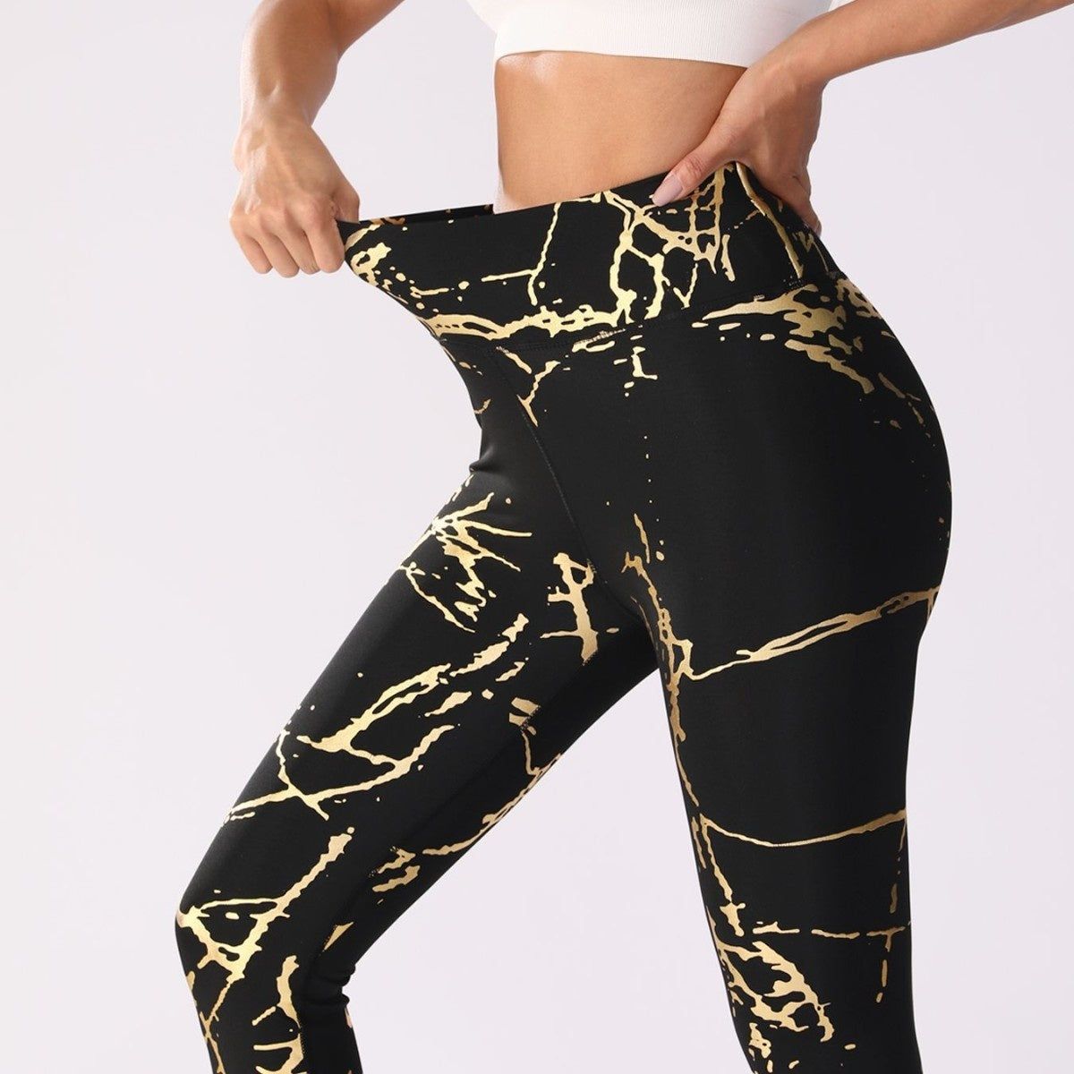 Women’s High Waist Bronzing Leggings Shiny Polyester Slim Fit Hip Lift Pants for Sports and Casual Wear