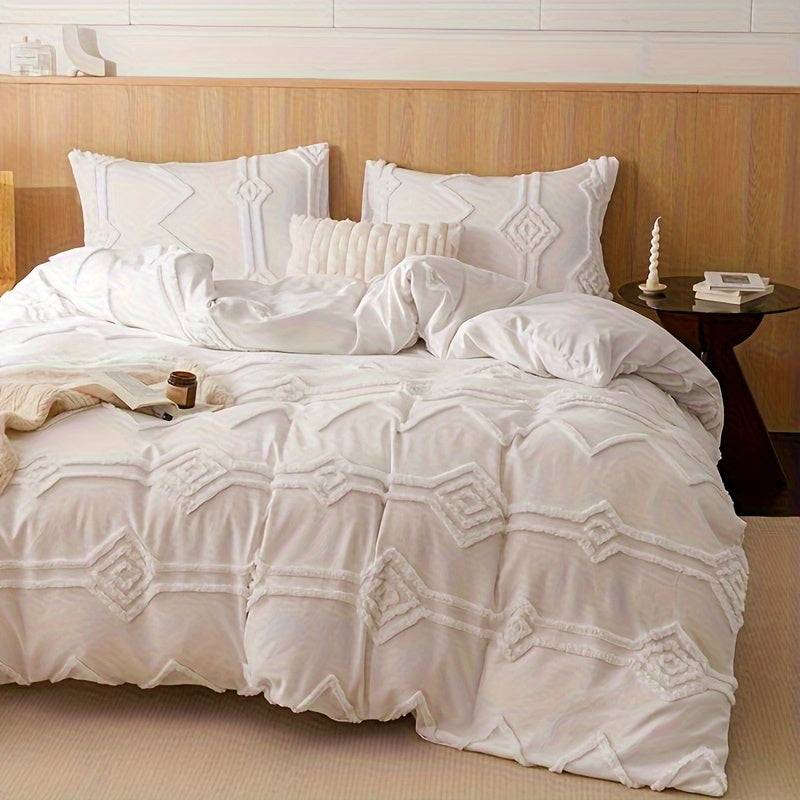 Boho Tufted Velvet Quilt Set – 2/3-Piece Microfiber Comforter & Pillowcases for Queen/King Bed
