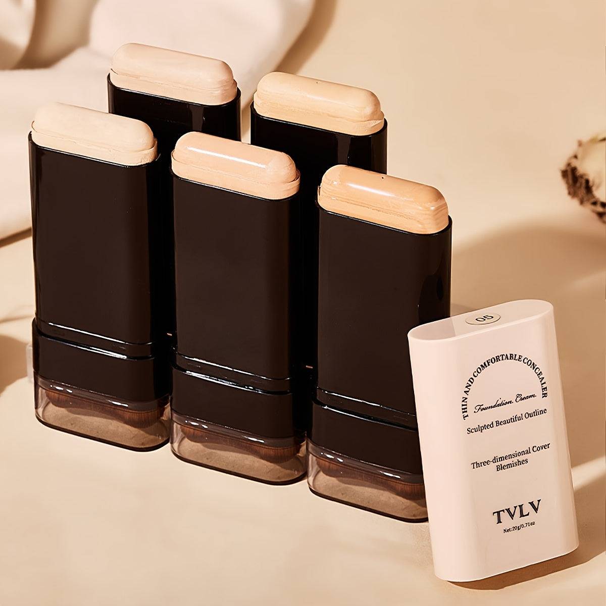 Full Coverage Concealer Stick Foundation with Built-In Brush, Matte Long-Lasting Makeup Stick for Smooth Face Finish, Light Beige