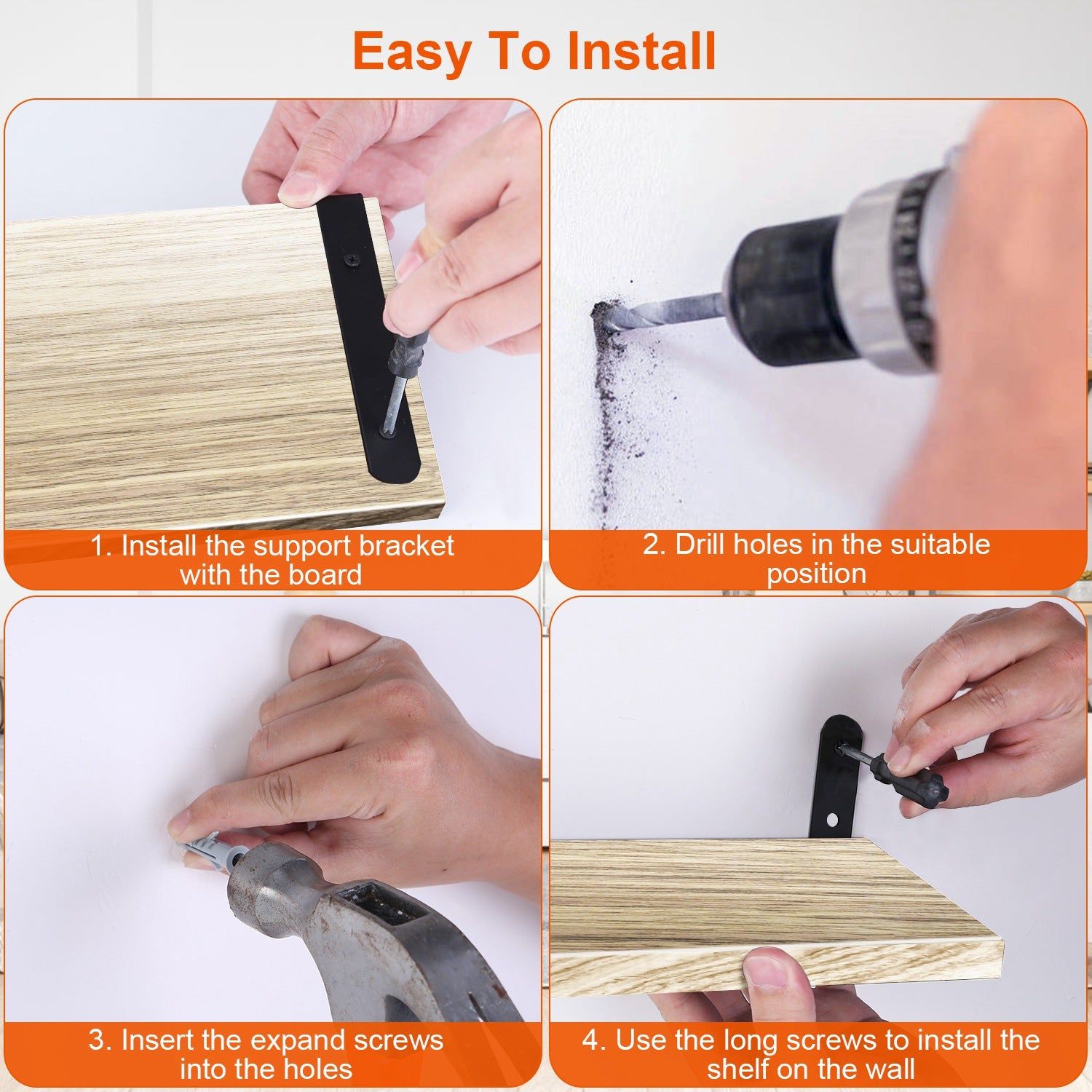 6 Set Wood Floating Shelves with Metal Wall Brackets