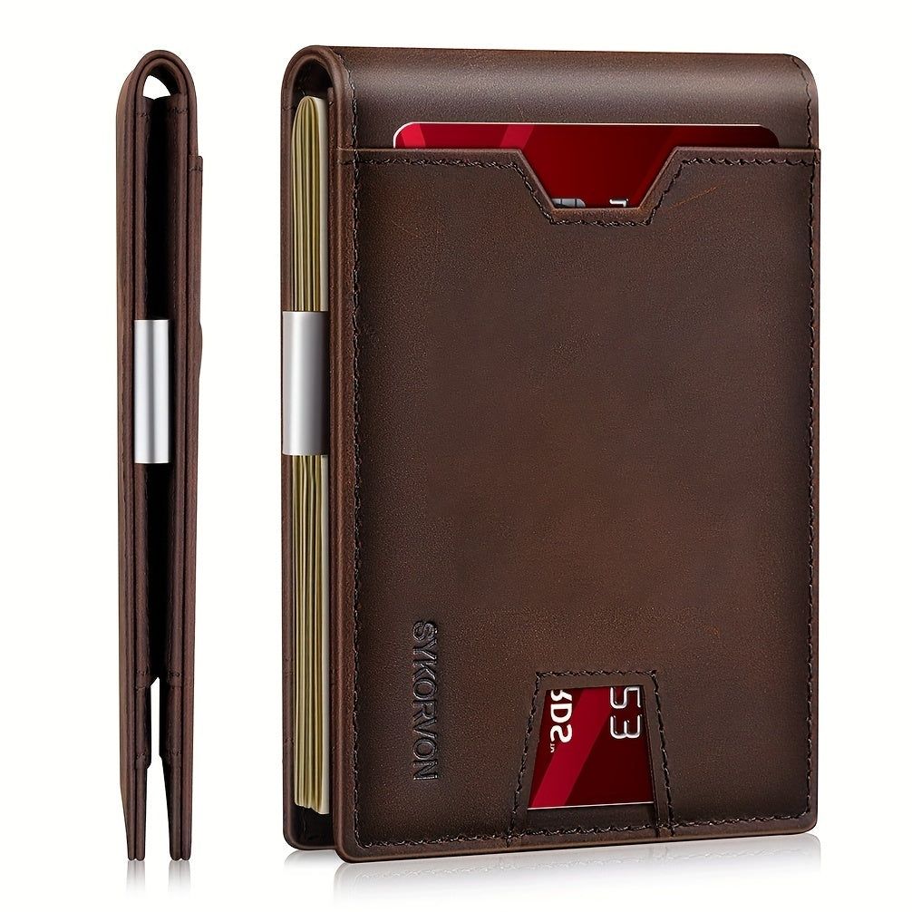 Wallet Men Genuine Leather Slim Bifold RFID Blocking