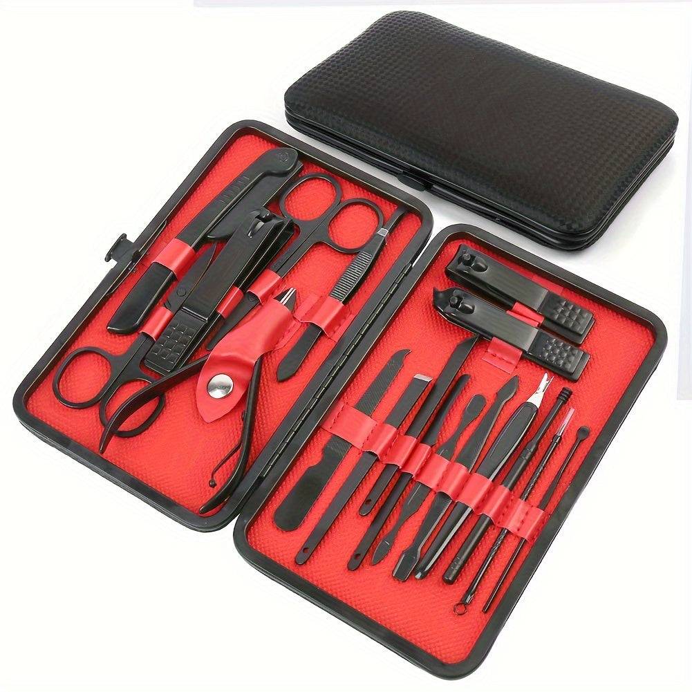 Stainless Steel Nail Clippers & Manicure Set Cuticle Nippers, Pedicure Tools with Travel Case for Hand & Foot Care