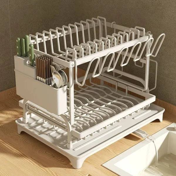 2 Tier Dish Drying Rack With Drainage And Storage
