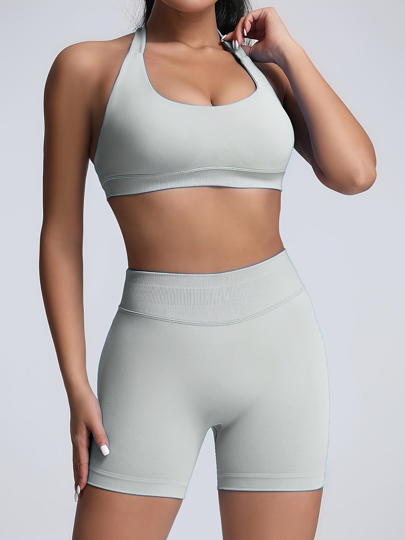 Womens Workout Set with Sports Bra and High Waist Shorts