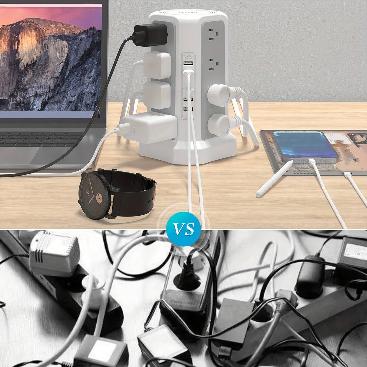 Power Strip Tower with 16 AC Outlets & 5 USB Ports Flat Plug Design with USB-C Surge Protector Extension Hub