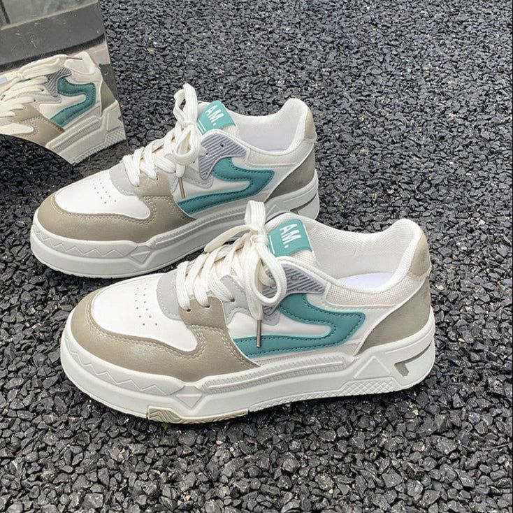 Women’s Low-Top Skate Shoes Casual Sports Sneakers Thick Sole PU Lace-Up Waterproof Breathable