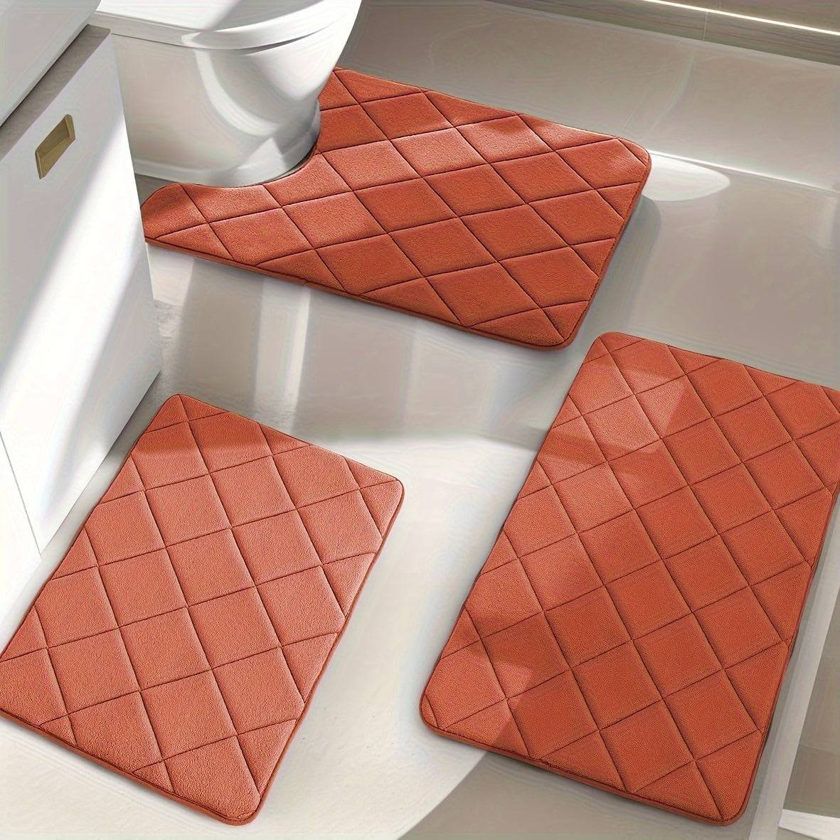 3/5pcs Bathroom Rug Set Soft Memory Foam Mats with Anti-Slip Design Machine Washable Absorbent Grey Rugs for Toilet & Floor