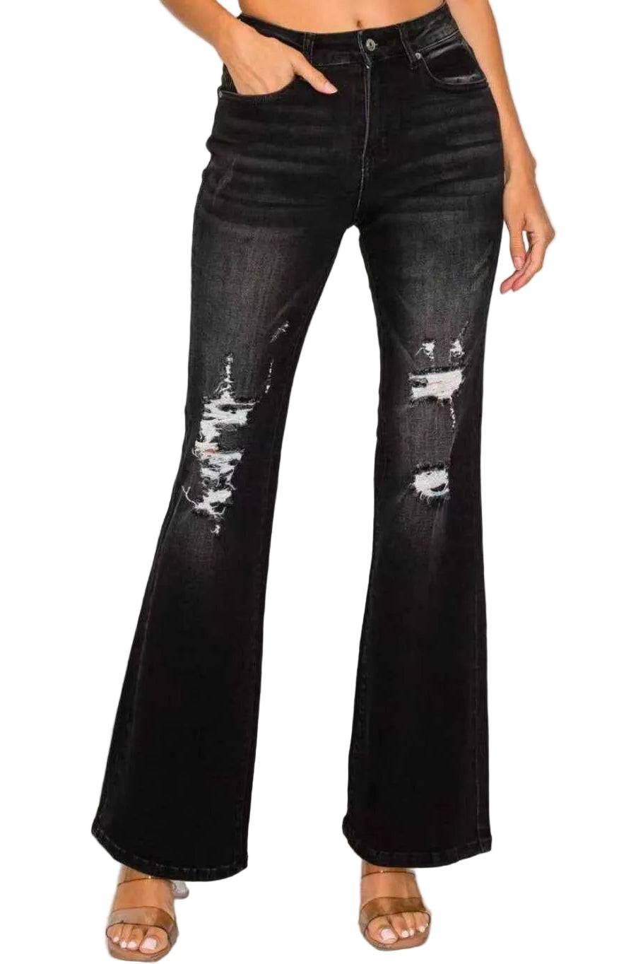 Black Low Rise Flared Jeans For Women Stretch Fit
