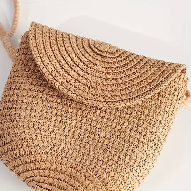 2-Pack Women’s Beach Set – Khaki Sun Hat & Woven Shoulder Bag for Summer Vacations