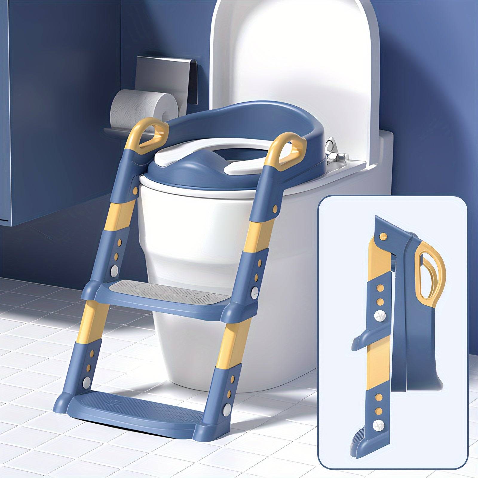 2-in-1 potty training seat for toddlers, adjustable height, soft cushion, anti-slip base and foldable design