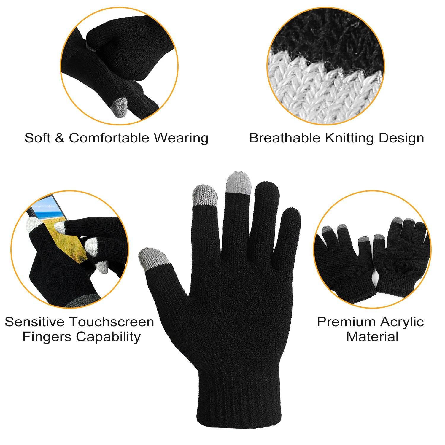 Unisex Touch Screen Gloves Warm Winter Knitted Design