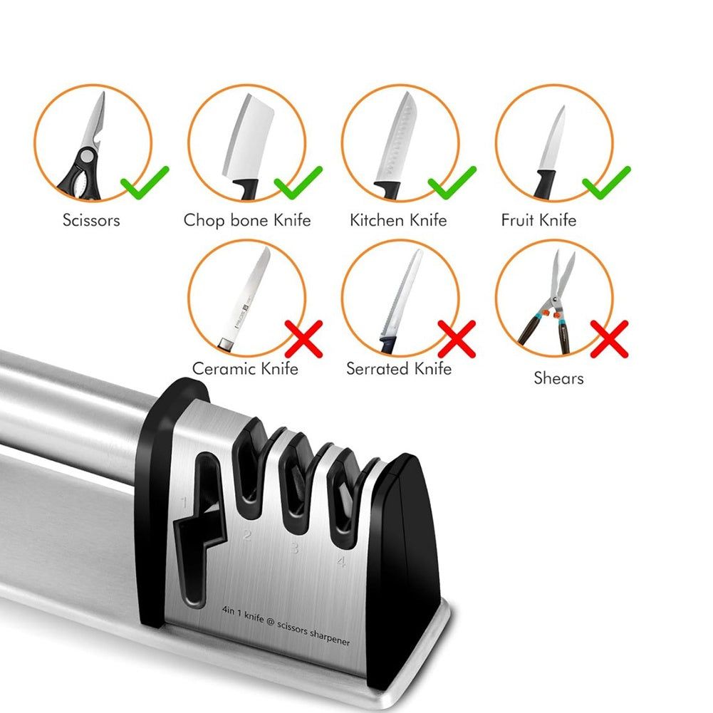 Compact 4 in 1 Manual Knife Sharpener for Kitchen Use