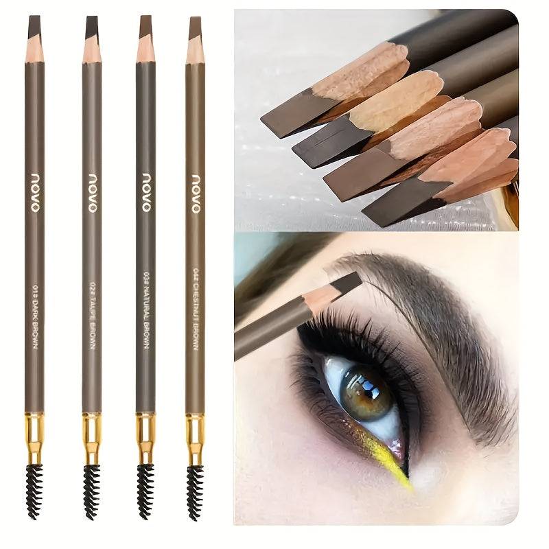 4pcs Waterproof Eyebrow Pencil Set Smudge-Proof Double-Head Design with Built-In Brush for Natural Look