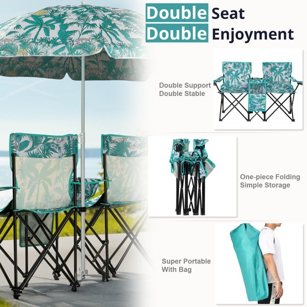Portable 2 Seat Beach Chair with Removable Umbrella