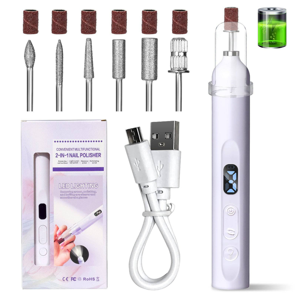 Cordless Nail Drill with LED Display and 3 Speed Control