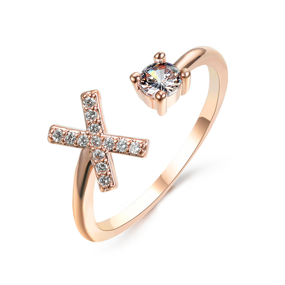 Anillo de letra ajustable con circonitas y diseño inicial de 26 para mujer