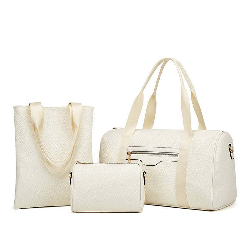 Women’s Business Travel Bag PU Leather Shoulder Sports Duffel Solid Color Large Capacity 36–55L Three-Piece Set