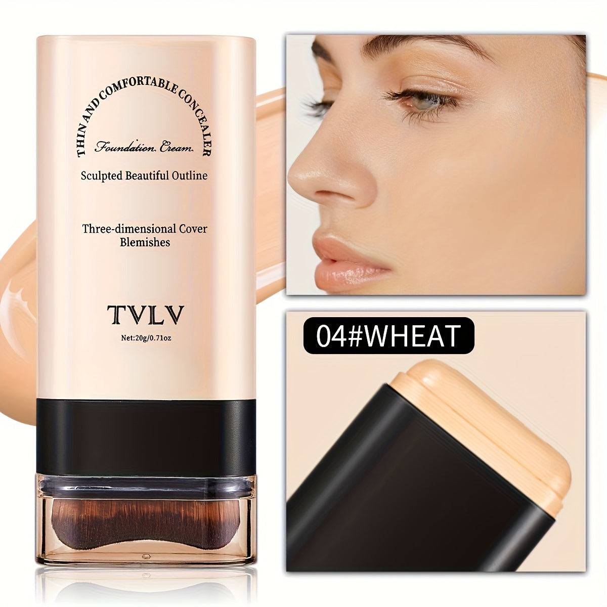 Full Coverage Concealer Stick Foundation with Built-In Brush, Matte Long-Lasting Makeup Stick for Smooth Face Finish, Light Beige